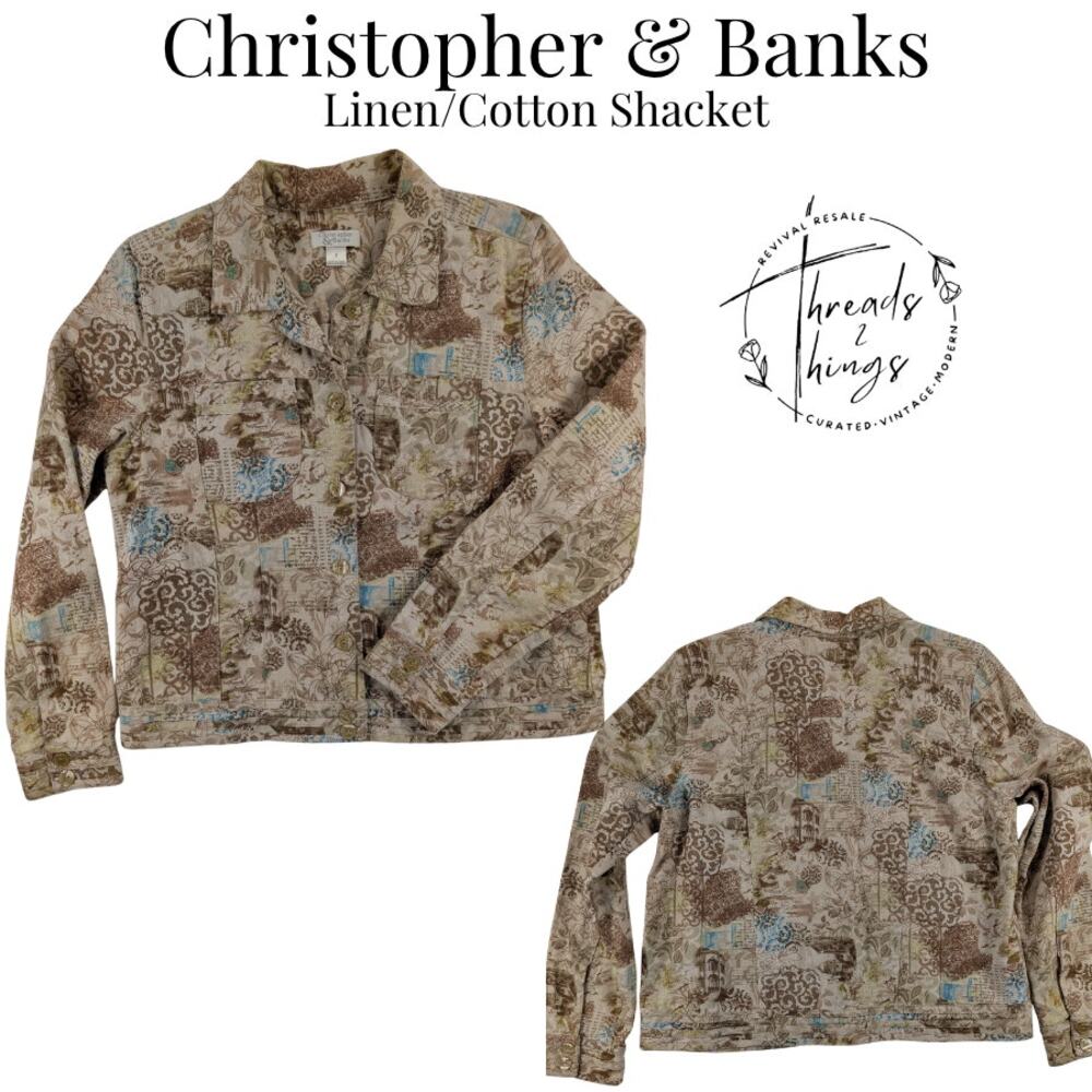 Christopher & Banks Top Women's Sm Shacket Maximalist Whimsy Granny Cottagecore